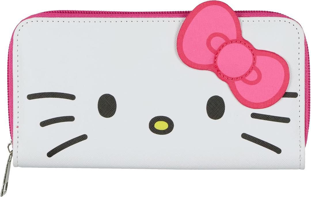 Fast Forward Sanrio Hello Kitty Wallet Women's 3D Bow Faux Saffiano Leather Full Zip Around Wallet