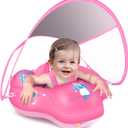 LAYCOL Baby Swimming Float Inflatable Baby Pool Float Ring with Sun Protection Canopy,add Tail no flip Over for Age of 3-36 Months (Small, PINK)
