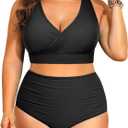 Tempt Me Plus Size High Waisted Bikini - Women Two Piece Swimsuit Tummy Control Bathing Suit 2025 Swimwear (Black, 22 Plus)