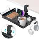 KDD Under Desk Organizer - 360° Rotating Clamp-On Tray with Headphone Hook, Phone & Tablet Holder, Cup Holder, and Cable Management - No Drilling Desk Storage Accessories for Office and Home
