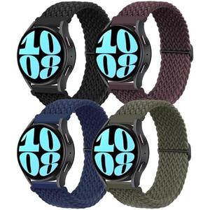 20mm Braided Elastic Bands for Samsung Galaxy Watch 7/FE/6/6 Classic 40mm 44mm 43mm 47mm 42mm 46mm Solo Loop Band, Adjustable Stretchy Nylon Fabric Sport Wristbands for Samsung Watch 7/6/5/4