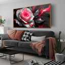 Picture for Living Room Pink Wall Decor Large Framed Black and White Wall Art Artwork Rose Canvas Art 29" x 59"