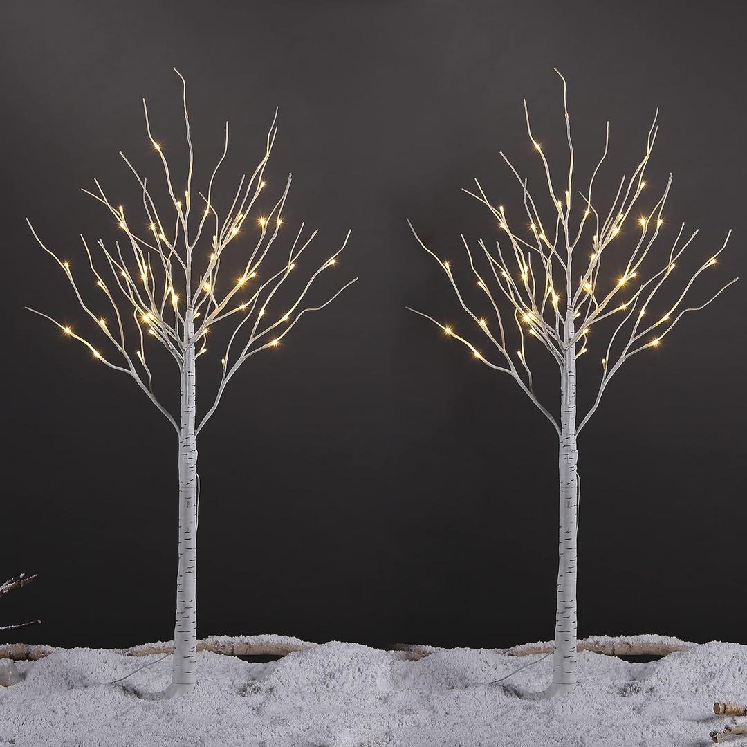 LIGHTSHARE 4 Feet 48L LED Birch Tree Lights, Pack of 2, Warm White, for Holiday Party and Christmas Decoration, Indoor and Outdoor Use