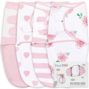 Mama Cheetah Baby Swaddle Bag, Organic Swaddle Blanket, Newborn Swaddle Bags, Adjustable Baby Sleep Sling, Easy Swaddle for Boy Girl 0-3 Months (4-pack Angelic)