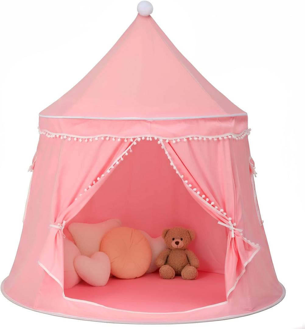 Kids Play Tent, Large Princess Tent, Kids Castle Play Tents with Carry Bag, Indoor Outdoor Game Playhouse, Portable Children Yurt Tents, Birthday Gift for Girls, 47''x45'', Pink