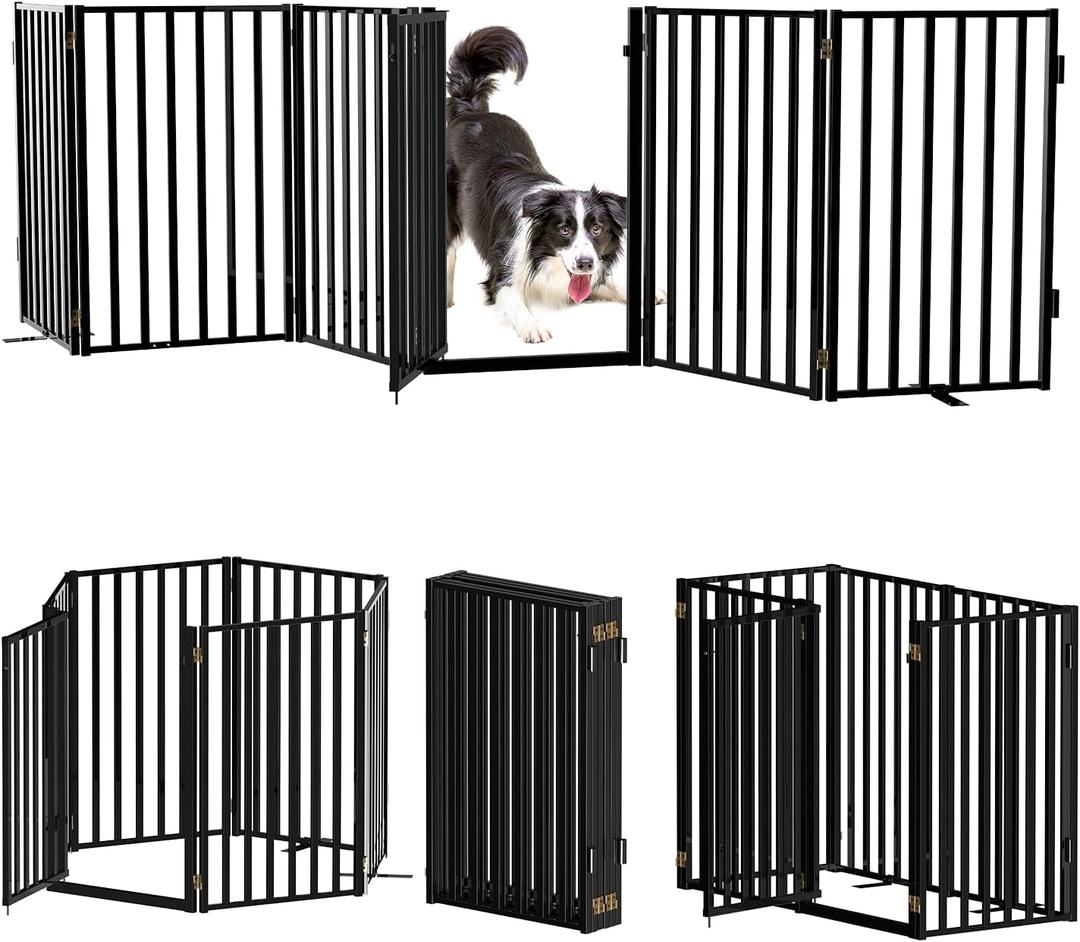 Full Metal Freestanding Dog Gates with Door, 32" Height Dog Fences for Indoor & Outdoor, Extra Wide Foldable Pet Gates for Stairs, Hallways, Doorways, Yard (6 Panels, 120" W 32" H)