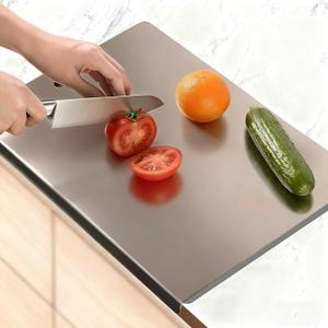 Large Stainless Steel Cutting Board with Lip for Kitchen, Chopping Boards with Grey Non-slip Mat, Cutting Board with Counter Lip for Meat, Fruits, Vegetables, Bread,Dough(15.7" × 11.8")