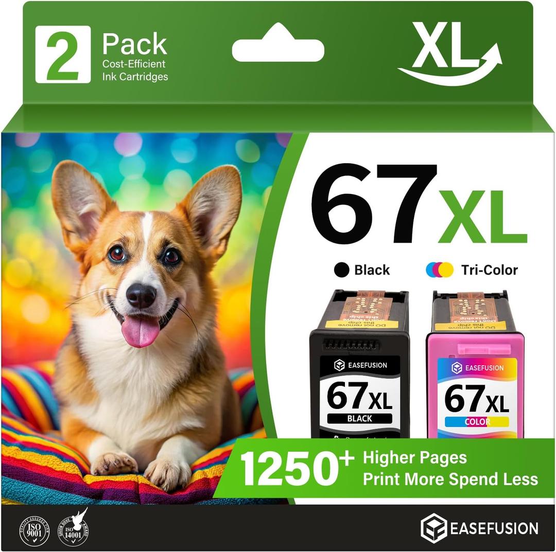 EaseFusion 67XL Ink Cartridges Black/Color Combo Pack Replacement for HP Ink 67 for 67XL HP Printer Ink Compatible with DeskJet 2855e 2755e 2700 4255e 4155e 4100 Envy 6000 6055e 6455e Printer