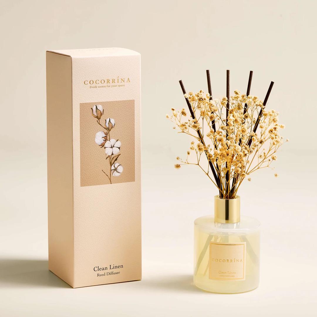 Cocorrína Clean Linen Reed Diffuser Set, 6.7 oz Clean Linen Scented Diffuser with Sticks Home Fragrance Reed Diffuser for Bathroom Shelf Decor