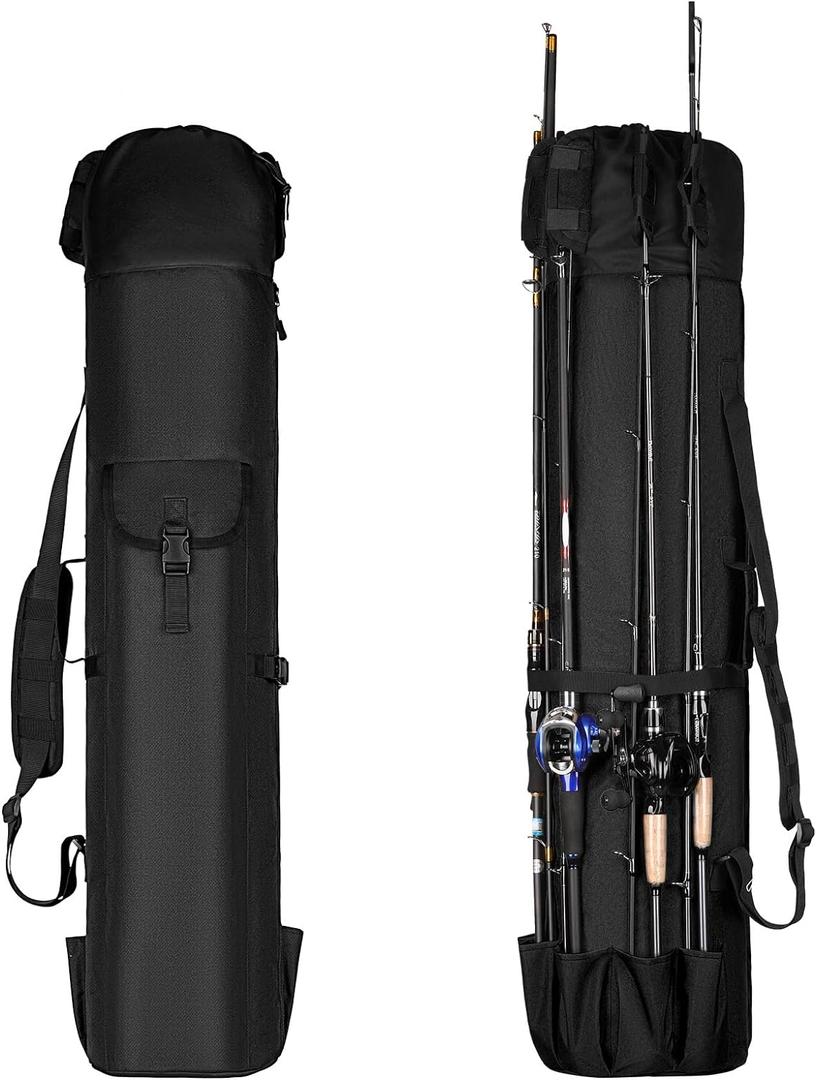 Wowelife Fishing Rod Carrier - Pole Bag Reel Organizer Case Storage for Gear, Travel - Gifts for Men, Family (Black)
