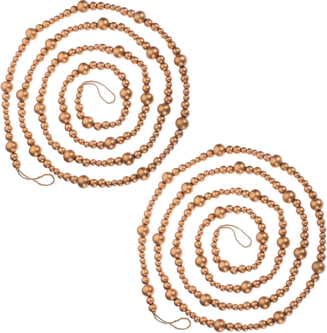 Boao 20 Feet Christmas Wooden Beads Garland Gold Christmas Tree Garland Wall Hanging Prayer Beads for Holiday Home Rustic Farmhouse Natural Boho Decor