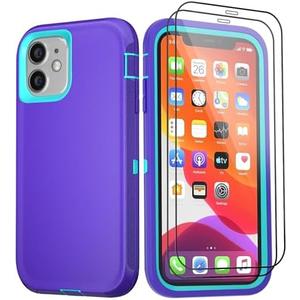 COLDNICE for iPhone 11 Case 6.1" with 2 Screen Protector Tempered Glass, Heavy Duty Full Protection Phone Case Military Grade Drop-Proof (Purple+Blue)