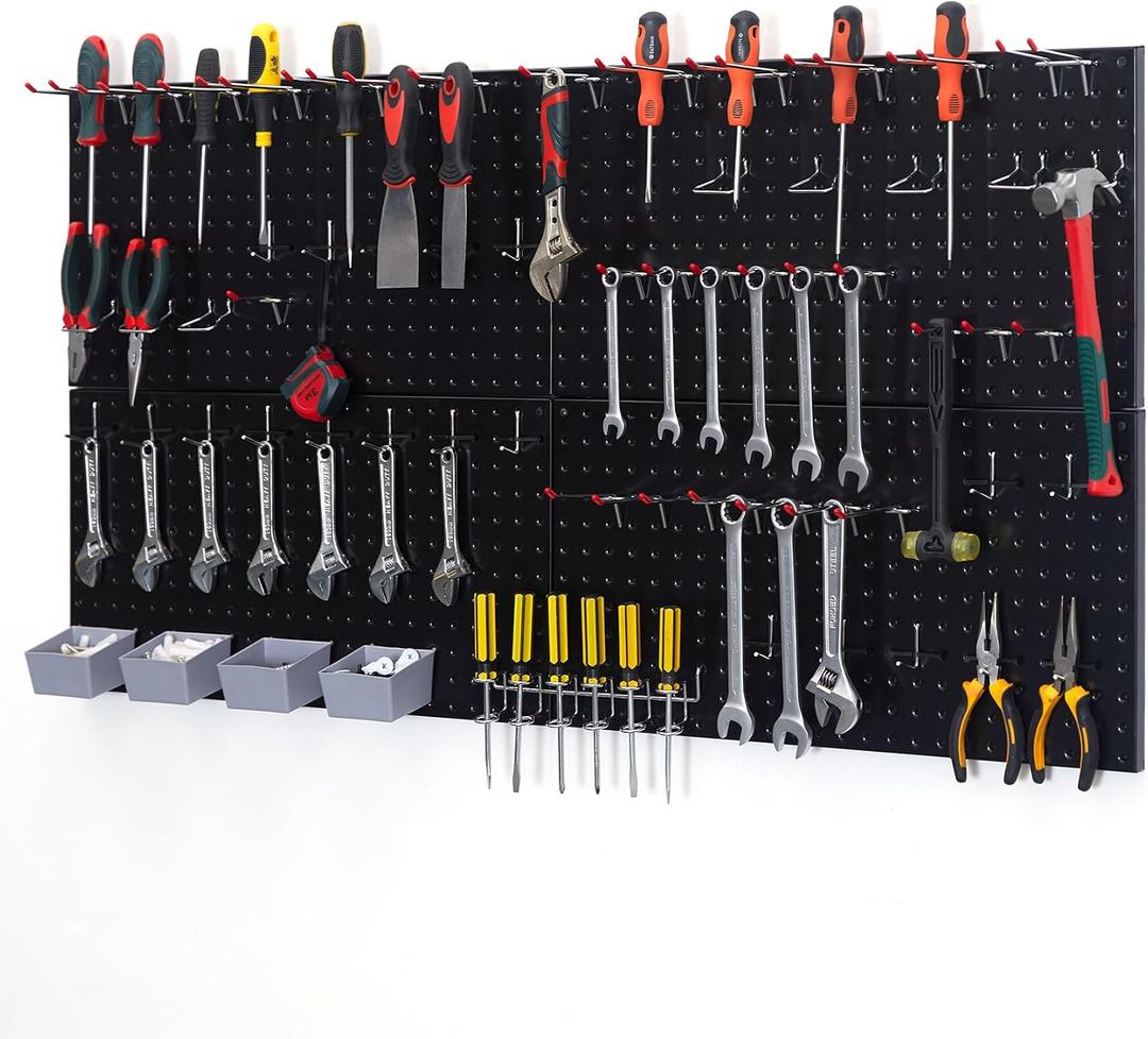Pegboard Smith 48x24 inch Black Metal Pegboard Kit for Wall Organization with Hooks, Garage Storage Bins, and Utility Tool Board, Efficient Tool Organizer Peg Board