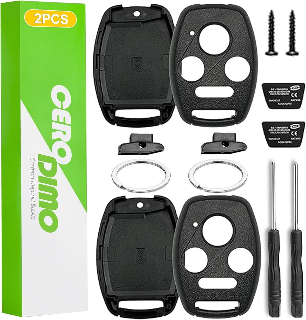 2 Pack Key Fob Keyless Entry Remote Shell Case Pad  Compatible with 2003-2012 Accord, 2006-2013 Civic EX, 2009-2015 Pilot, 2005-2006 CR-V  No Cutting Required