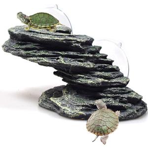 kathson Turtle Basking Platform Tortoise Dock Aquarium Landscape Decorative Climbing Ramp Shale Small Stone Ornament Rock for Frogs, Newts (Green)