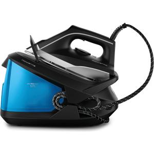 Rowenta Compact Stainless Steel Soleplate Professional Steam Station for Clothes, 57 Ounce Removable Tank, Lightweight, Compact 1500 Watts Iron, Fabric Steamer, Garment Steamer Black and Blue, VR8324.