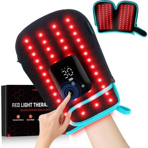Red Light Therapy Gloves for Hands, 100LEDs Red & Near-Infrared, Dual Wavelength 660nm & 850nm, 5 Modes, Wireless, Rechargeable 5000mAh Battery, for Hand & Wrist Treatment (Blue) (Black)
