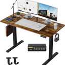 Electric Standing Desk,48x24 Inches Adjustable Height Stand up Desk, Sit Stand Home Office Desk with Splice Board, 3 Preset Heights,Equipped with Hooks,Ergonomic Computer WorkstationBrown