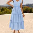 ZESICA Womens 2026 Summer Spaghetti Strap Midi Dresses Casual Tie Shoulder V Neck Flowy A Line Tiered Beach Long Dresses (Blue, S)