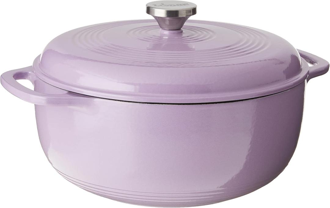 Lodge Essential Enamel Cast Iron Dutch Oven - Perfect for Bread Baking, Braising, Marinating & Slow Cooking - Features Moisture-Sealing Lid & Dual Handles - Kitchen Essentials - 6 Quarts - Lilac