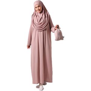 ihvan online Muslim Dresses for Women, Prayer Dress, Hijab Abaya, One-Piece Islamic Prayer Dress Gift for Eid Ramadan (3XL-6XL, Dried Rose)