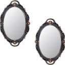 Eaoundm 14.5 x 10 inchs Oval Antique Decorative Wall Mirror Vintage Hanging Mirror (Brown, 2 Pcs)