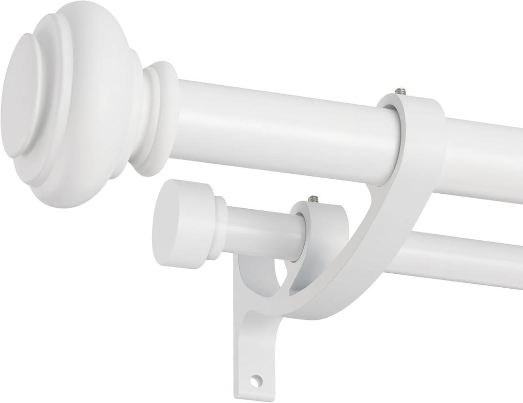 Double Curtain Rods 72 to 144 Inches with Solid Aluminum Alloy Brackets, 1 Inch Adjustable Drapery Rod, Heavy Duty Dual Curtains Rod for Window, Sliding Door, Bedroom Decoration, Matte White