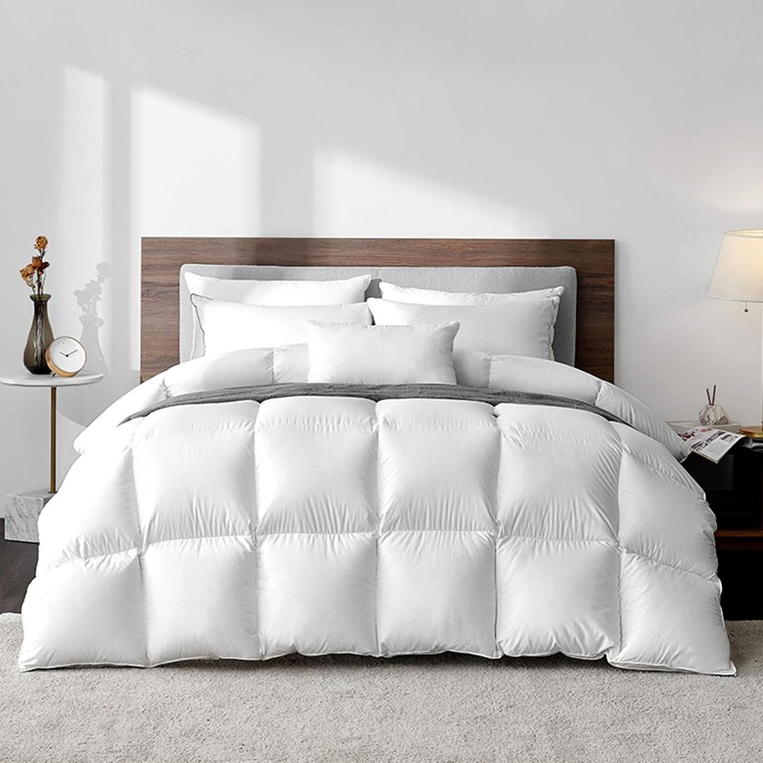 Highland Feather Hungarian White Goose Down Comforter 750 Super Fill Power Fluffy 500 Thread Count Duvet Insert Manufactured in Canada Luxurious Ultra-Soft Cotton Light Breathable - Full Summer