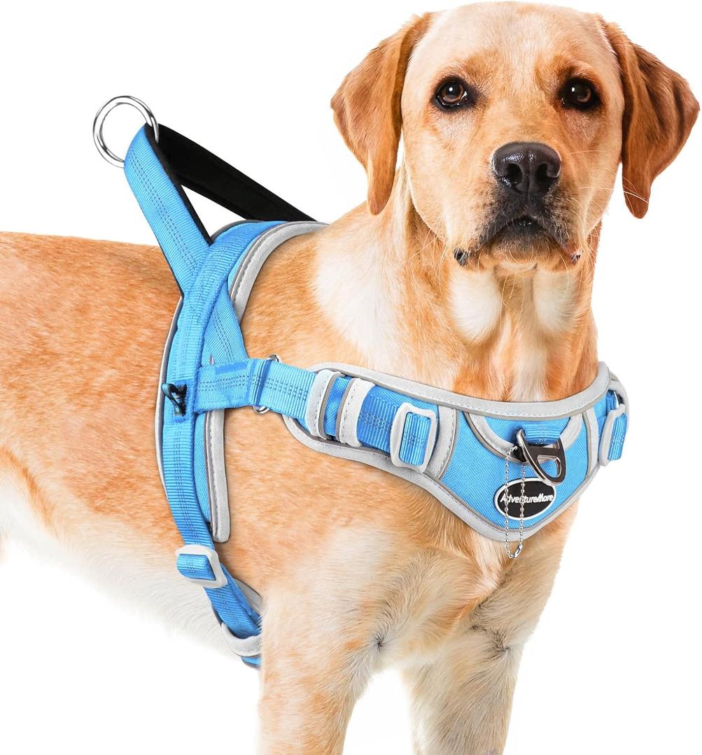 ADVENTUREMORE Dog Harness for Large Dogs No Pull, Sport Dog Halter Harness Reflective Breathable Dog Vest Escape Proof Dog Harness with Easy Control Front Clip Handle for Training Walking L-Blue