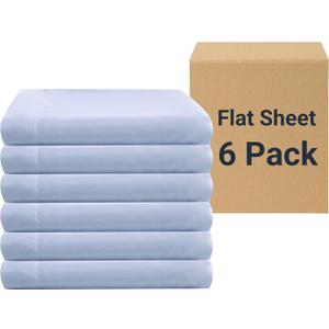 ZPECC Twin Flat Sheet Only 6 Pack, Durable Light Blue Top Bed Sheets Hypoallergenic Soft Brushed Microfiber Color-Coded Label, 66"x96"