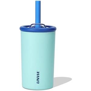 LINVIA Candy Tumbler, 12 oz Kids Insulated Stainless Steel Water Bottle with Spill Resistant Silicone-Metal Straw and 2-in-1 Lid, BPA-Free, Cup Holder Friendly, Dishwasher Safe, Teal