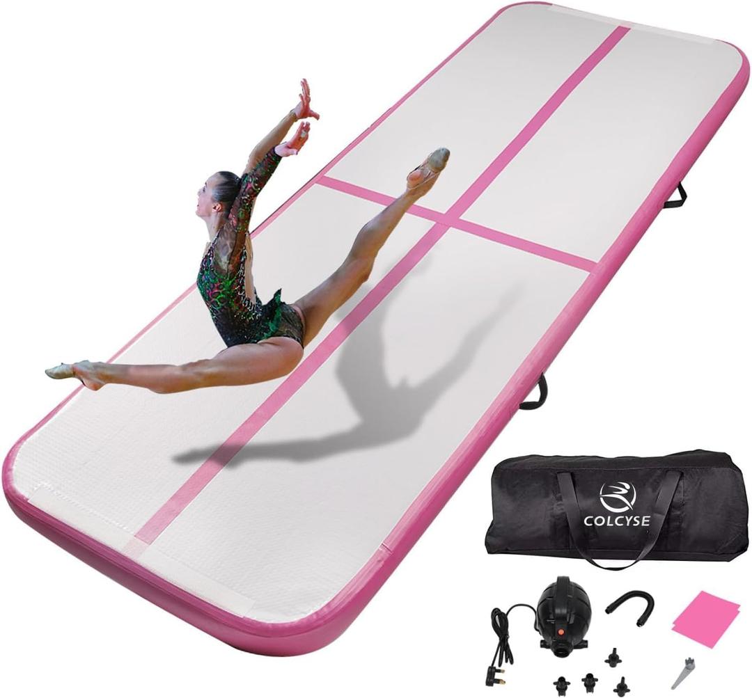 Inflatable Gymnastics Tumbling Mat, 4/8 Inch Thick 10/13/16/20/23FT Training Mat with Electric Air Pump, Non-Slip Waterproof PVC for Home Gym Outdoor Cheerleading Yoga Taekwondo