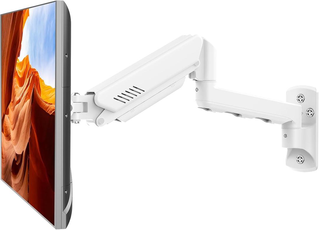 Monitor Wall Mount Fits 17-32 Inch Flat/Curved Computer Screens, Single Wall Arm Holds up to 19.8lbs, Height Adjustable Gas Spring Wall Stand Tilt, VESA Mount 75/100, White