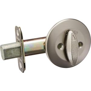 Kwikset 663 Deadbolt Unkeyed Deadbolt Lock, Satin Nickel Round Interior Turn Piece for Front Entry Door, with Latch and Adapter, No Exterior Assembly