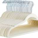 Amazon Basics Slim, Velvet, Non-Slip Sturdy Clothes Hangers, 50-Pack, Ivory/Silver, Small 11"