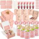 6 Sets Baby Shower Prizes for Game Winners, Baby Shower Favors Including Glass Cup Scented Candles Hand Cream Pens Gift Box with Raffia for Gender Reveal Wedding Bridal Party Prizes (Pink)