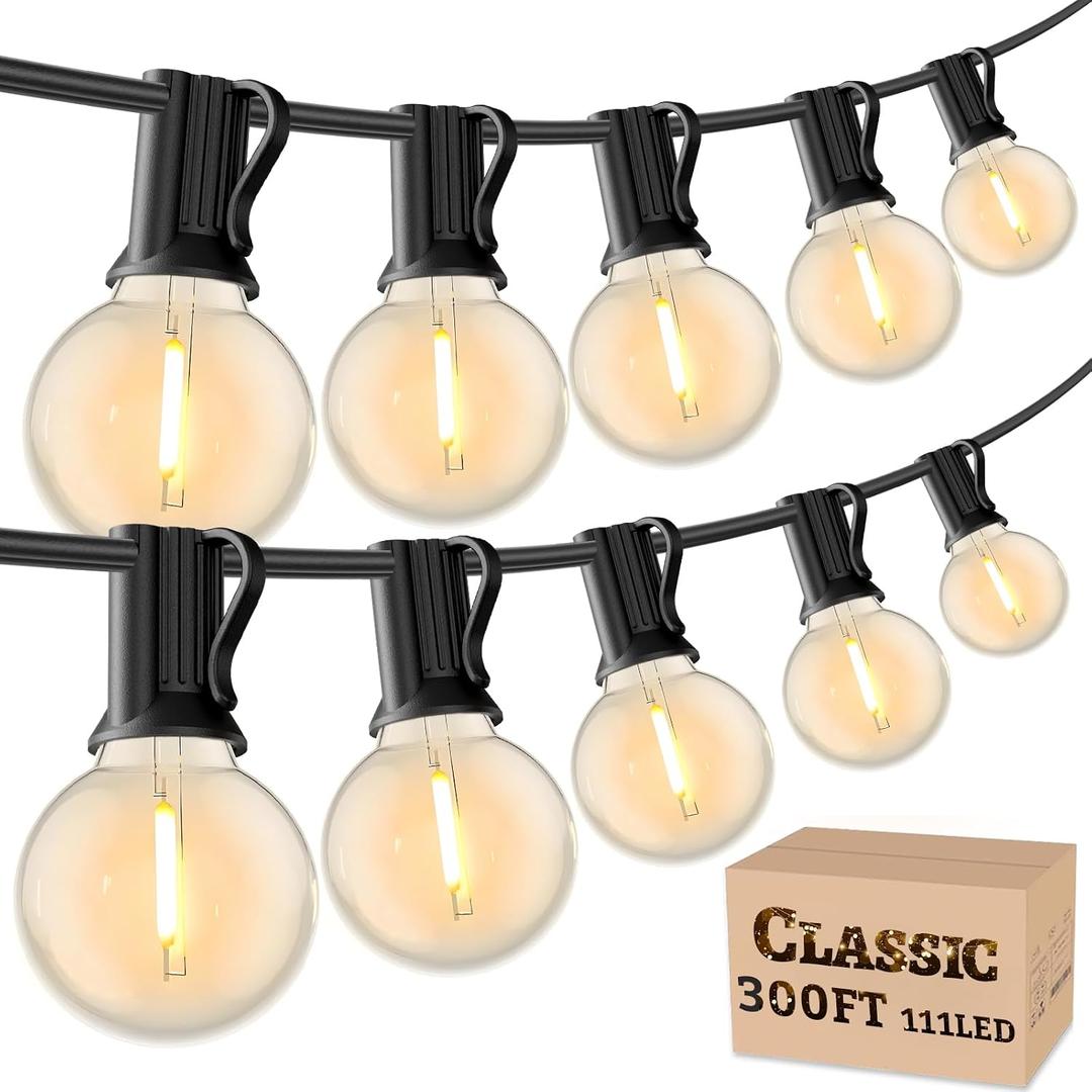 RTTY 300 FT Outdoor String Lights Patio Light for Outside, Waterproof G40 Shatterproof LED Bulbs, Dimmable Hanging Connectable Globe Lighting for Bistro, Backyard, Cafe, Porch, Balcony, Market, 2700K