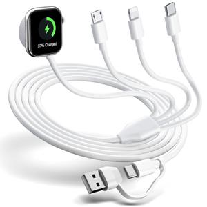 Multi Charging Cable 4 in 2 for Apple Watch Charger i-Phone, Travel 4 in 2 Watch & Phone Charger with iOSPorts/Type C/Micro USB Port Compatible with iWatch/iPhone 17 16 15/Galaxy Android-6FT