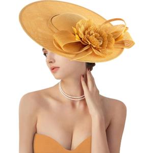 dressfan Church Fascinator Derby Hats for Women,20s 50s Linen Vintage Derby Hat for Church/Wedding/Cocktail/Tea Party