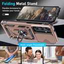 Janmitta Compatible with Samsung Galaxy S25 Plus/S24 Plus Case Built in Slide Camera Lens Cover+Screen Protector+Finger Ring Holder Kickstand,Heavy Duty Shockproof Full Body Phone Cover,Rose Gold