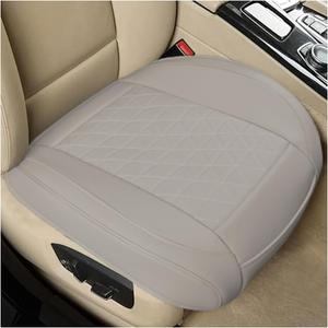 Leather Car Seat Cover, Auto Front Bottom Seat Cover Luxury Car Seat Protector Anti-Slip Waterproof Cushion Cover with Storage Pocket, for Most Cars, Trucks, SUVs (Light Grey)