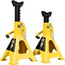YELLOW JACKET Car Jack Stands 3 Ton with Double Locking and Large Foot Base for Lifting SUVS, Heavy Duty Steel, 6600 lb Capacity, 1 Pair, Yellow (3 ton double locking and upgraded base)