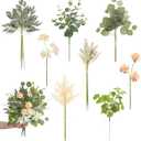 Artificial Greenery Stems Box Set, 49pcs with 8 Kinds of Faux Greenery Flowers Picks for DIY Bridal Bouquets Filler Wedding Floral Arrangement Table Centerpieces(Champagne & Green)