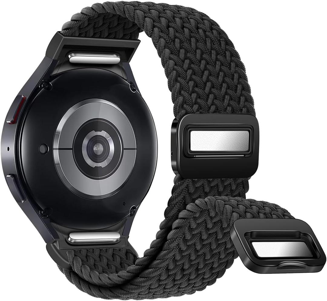 One Click No Gap Braided Bands Compatible with Samsung Galaxy Watch 7 6 4 5 FE Band 40mm 44mm/Galaxy Watch 6 4 Classic 47mm 43mm 42mm 46mm/Watch 5 Pro 45mm, 20mm Elastic Nylon Sport Strap Men Women