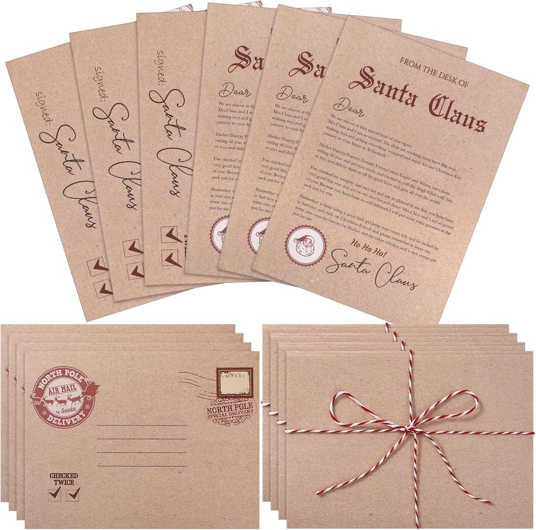 Gueevin 20 Sets of Christmas Official Santa Letter Certificate from Santa Claus Set with North Pole Envelopes and Ropes Including Nice List Certificate Envelopes Writing Letter for Mailbox Family Girl