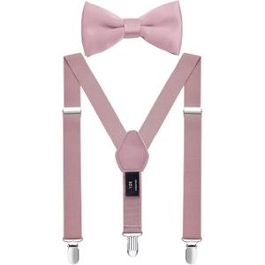 Mens' Boys' Suspenders and Bow Tie Set Adjustable Elastic (L: 39'' (about 8-15 yrs), Blush Pink)