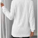 Verdusa Women's Textured High Neck Long Sleeve T Shirts Split Side Long Tee Tops Fall Outfits White Large (White, L)