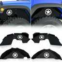 for Wrangler JK Front and Rear Inner Fender Liners Back Wheel Well Cover Compatible with 2007-2018 Jeep Wrangler JK & JKU 2/4 Doors, White Star Logo Steel Mud Guards Fender Flare Liners (4 PCS)