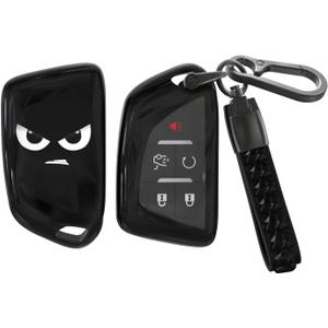 ACEBOY for Cadillac Key Fob Cover, Soft TPU Protective Case with Keychain Compatible with Cadillac 2020-2024 CT4 CT5 CT6 XTS XT4 XT5 XT6 ATS CTS Escalade ESV (Black,3/5 Buttons)