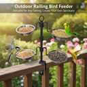 Deck Bird Feeder, 3-Tier Adjustable Railing Clamp-On Feeder with Four Stainless Steel Bowls for Balcony Patio Outdoor Use